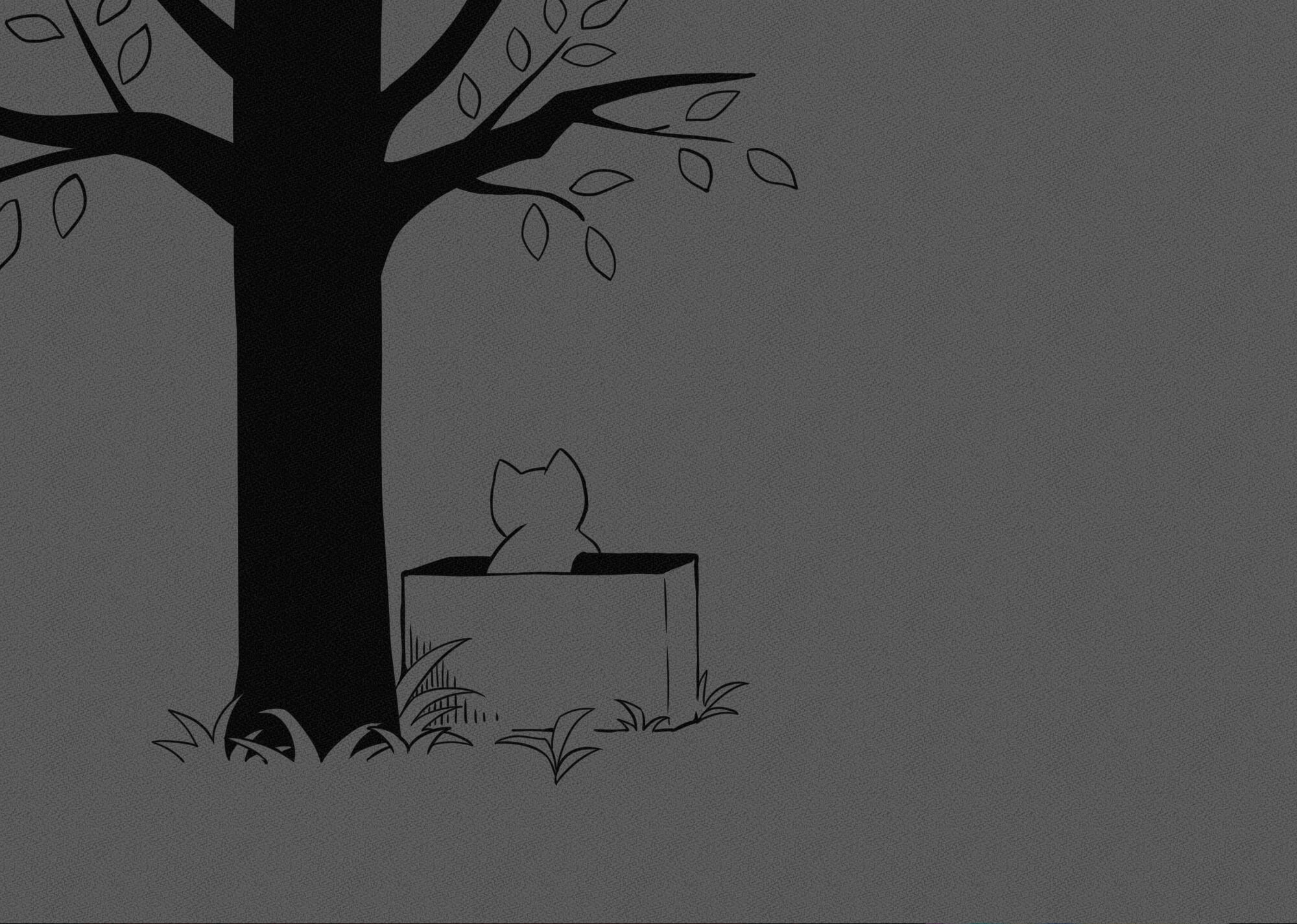 挿絵：木のふもとにダンボールに入った一匹の子猫がいる。