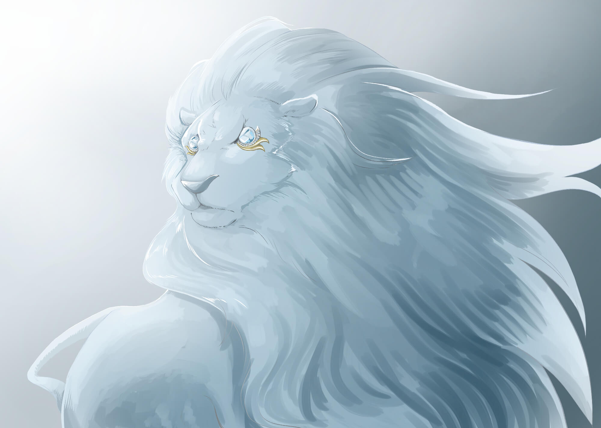挿絵：シソウヤマの姿、白銀の鬣を持つ獅子。瞳は水晶のように透き通っている。